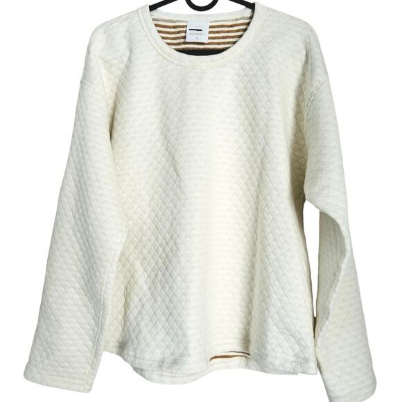 J.Crew Women's reversible quilted pullover crewneck sweater white/stripe-Size M - Picture 3 of 8